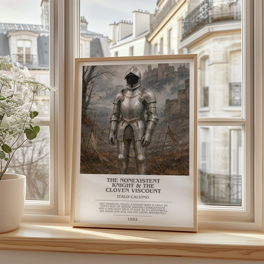 The nonexistent knight & The cloven viscount bookish poster colour and style options – Italo Calvino book art
