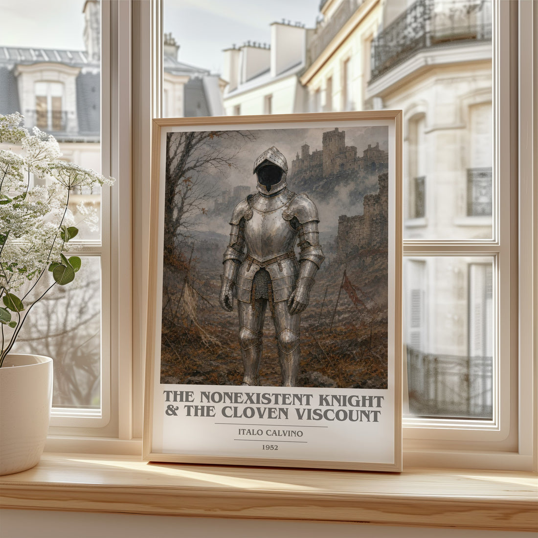 The nonexistent knight & The cloven viscount book cover poster colour and style options – Italo Calvino book art
