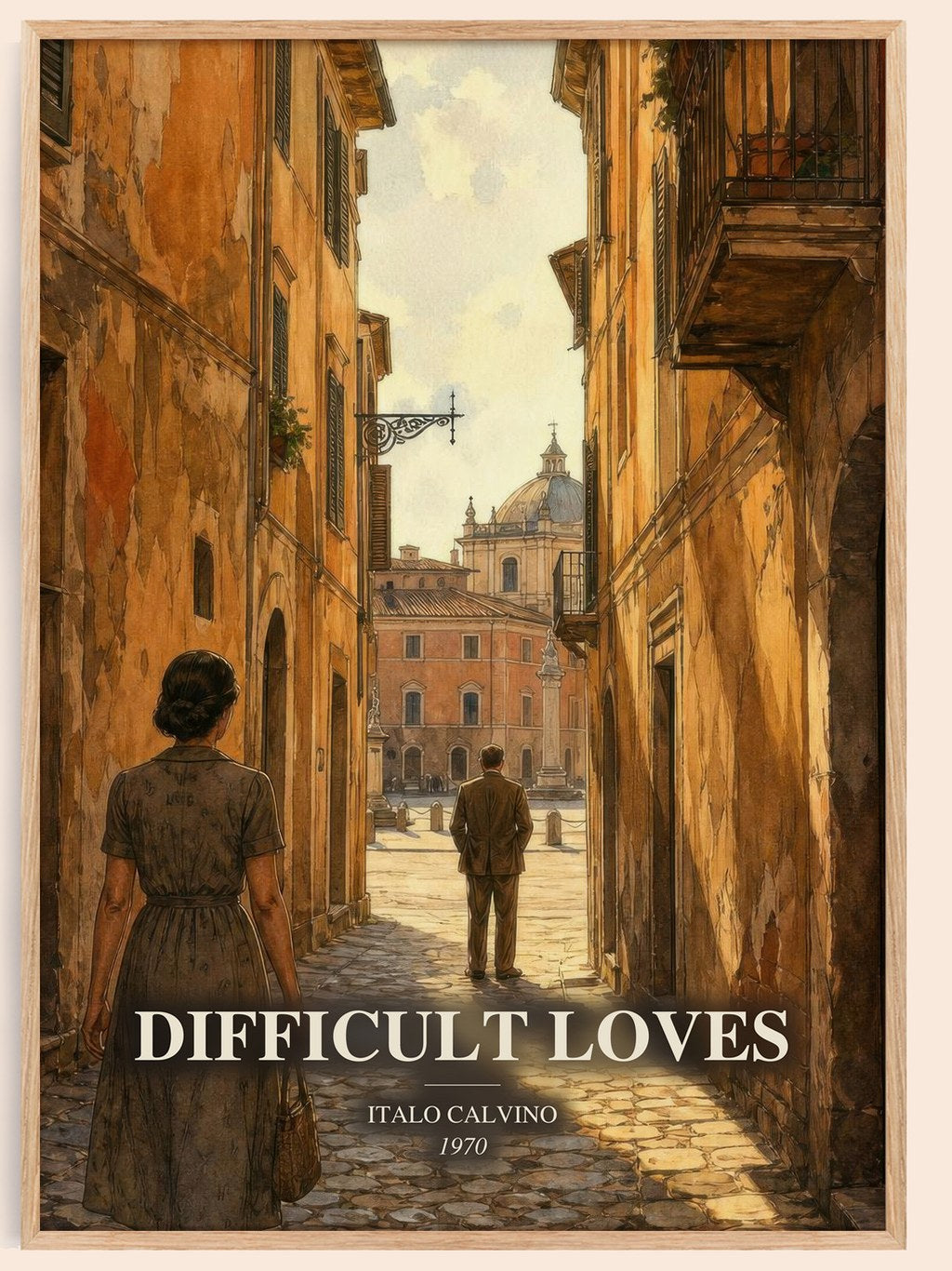 Difficult loves watercolour book poster by Italo Calvino – framed literary art print