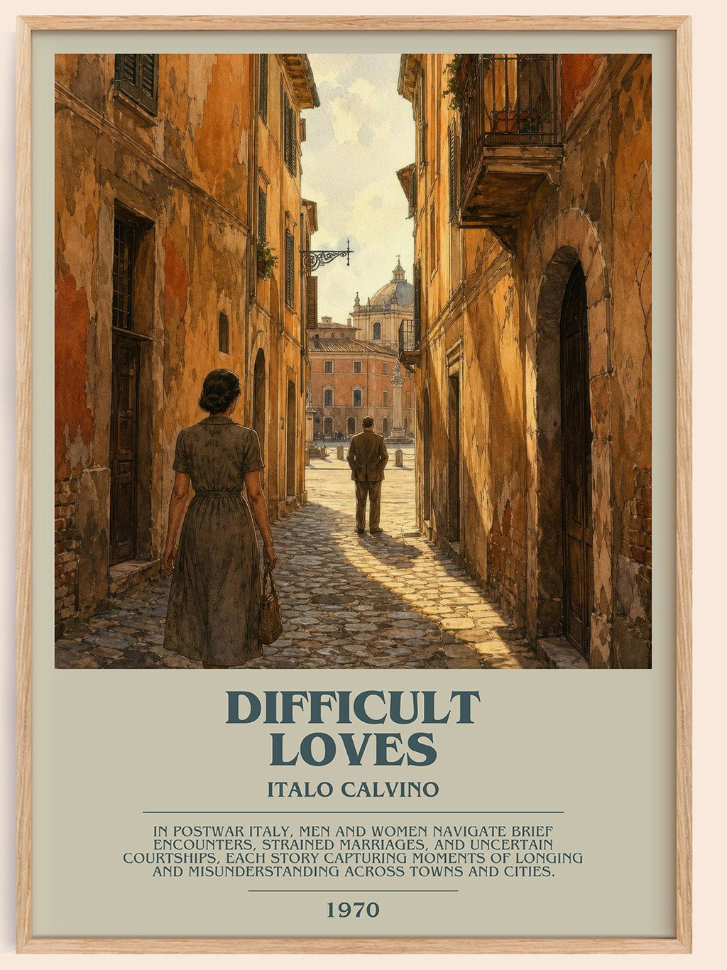 Difficult loves bookish book poster by Italo Calvino – framed literary art print