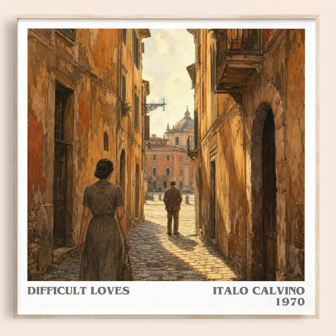 Difficult loves literary book poster by Italo Calvino – framed literary art print
