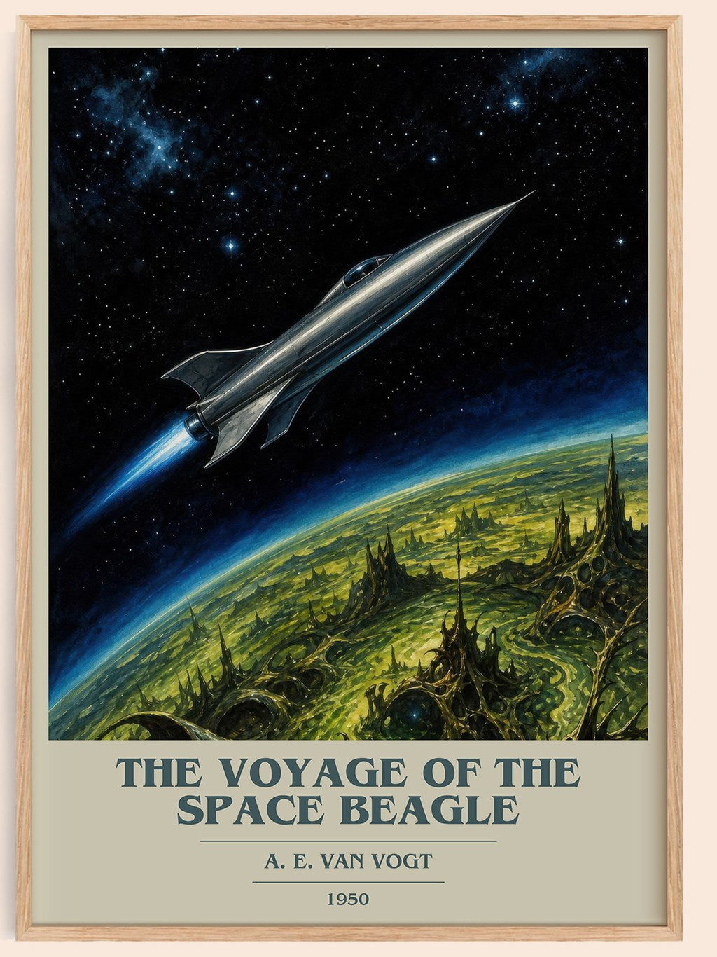 The Voyage of the Space Beagle book cover book poster by A. E. van Vogt – framed literary art print