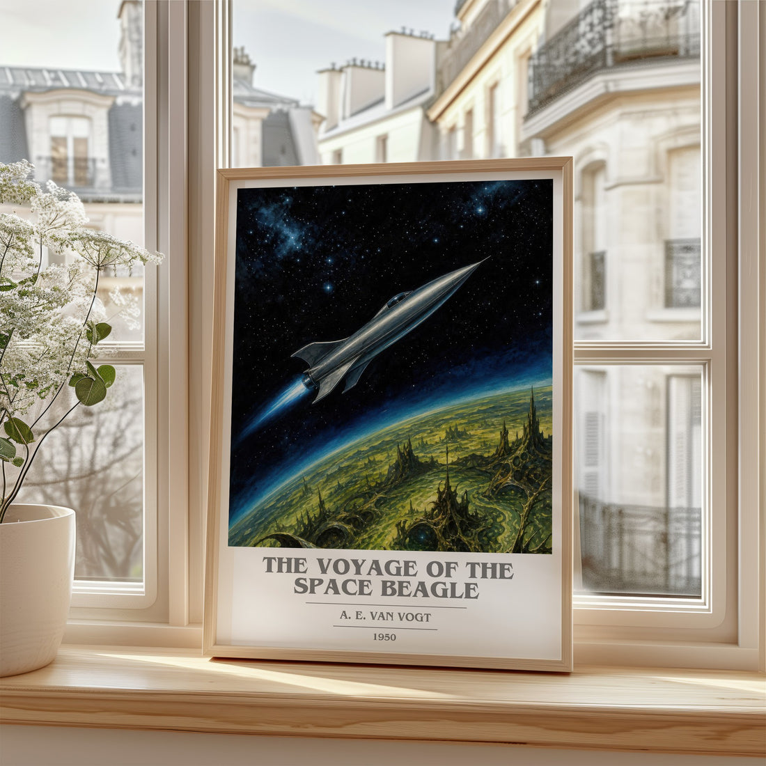The Voyage of the Space Beagle book cover poster colour and style options – A. E. van Vogt book art