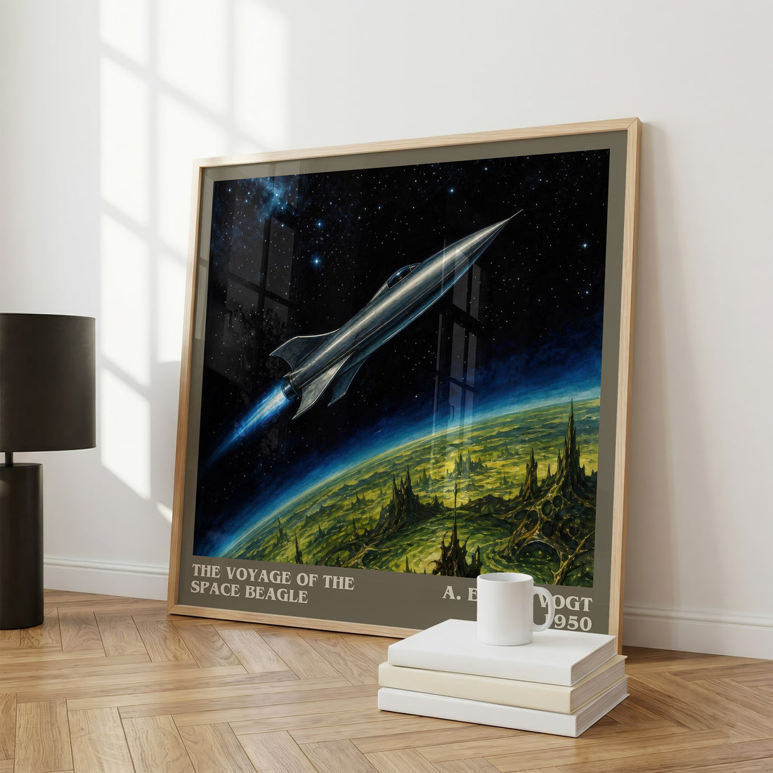 The Voyage of the Space Beagle literary print framed by window – literary home decor