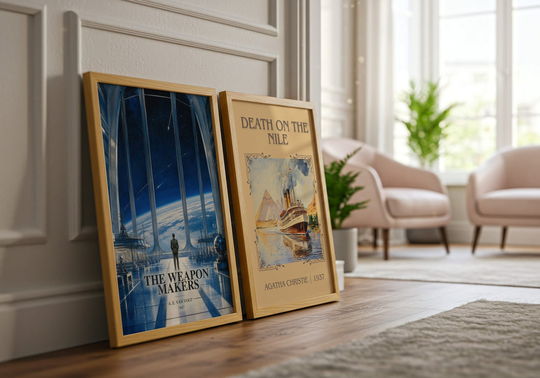 The Weapon Makers watercolour print framed by window – literary home decor