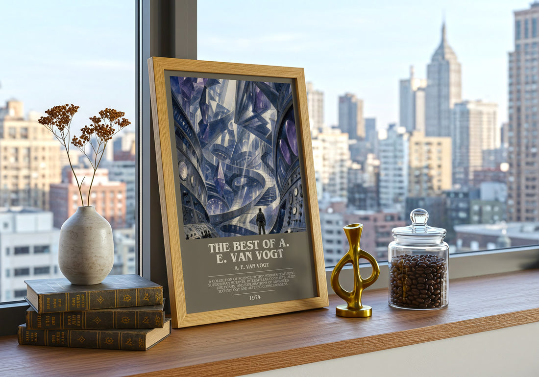 The Best of A. E. van Vogt bookish print framed by window – literary home decor
