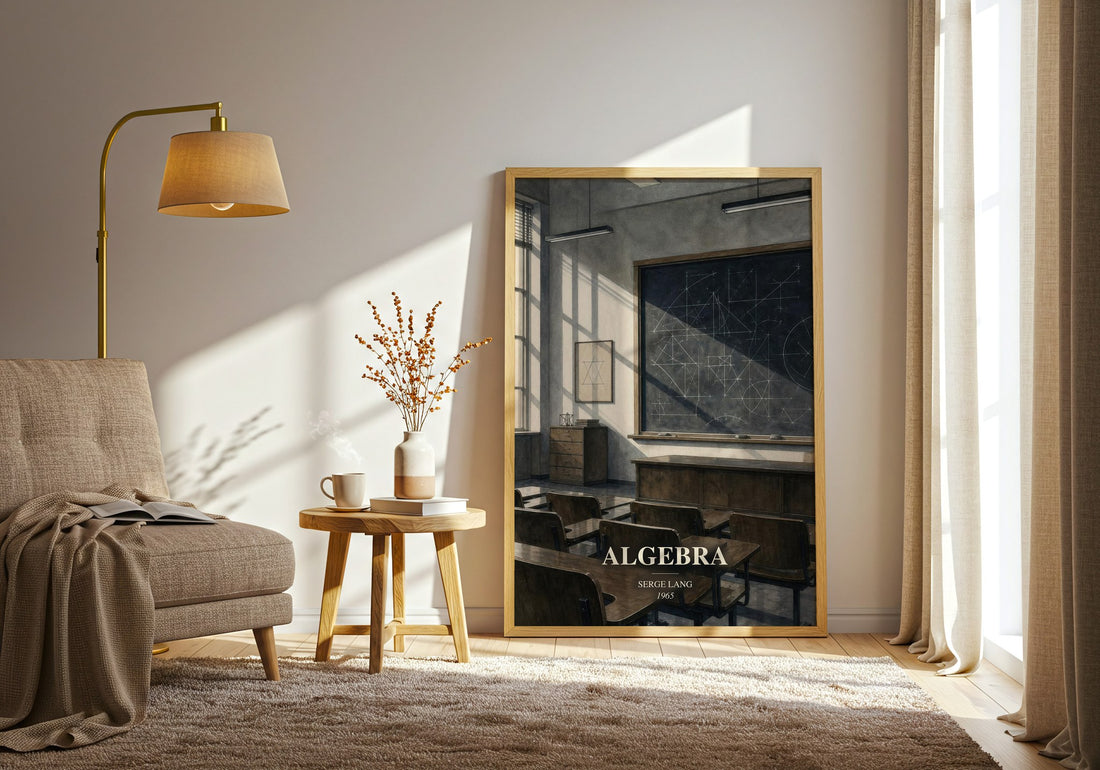 Algebra watercolour print in frame leaning in hallway – non fiction wall art