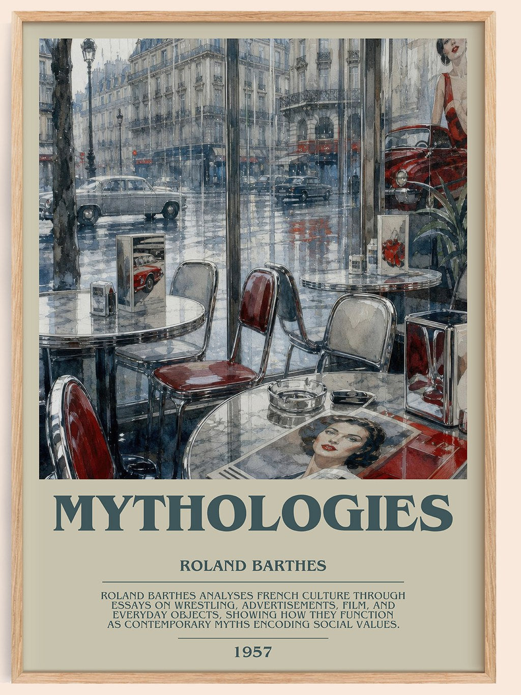 Mythologies bookish book poster by Roland Barthes – framed literary art print
