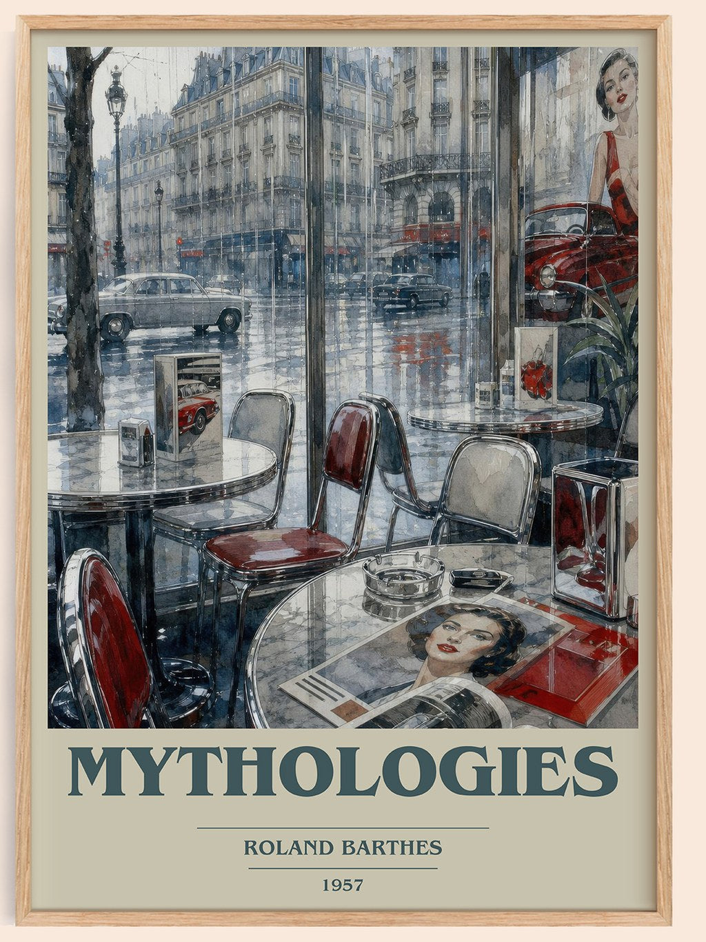 Mythologies book cover book poster by Roland Barthes – framed literary art print