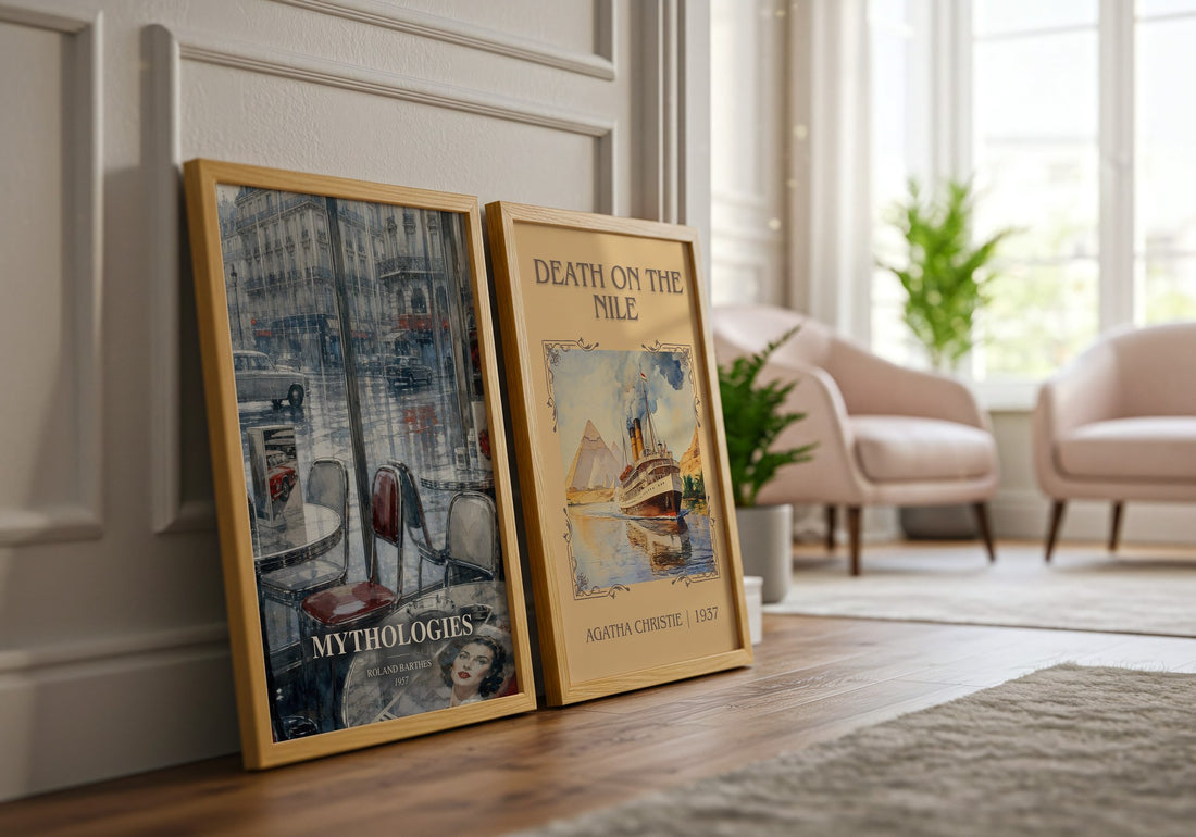 Mythologies watercolour print framed by window – literary home decor