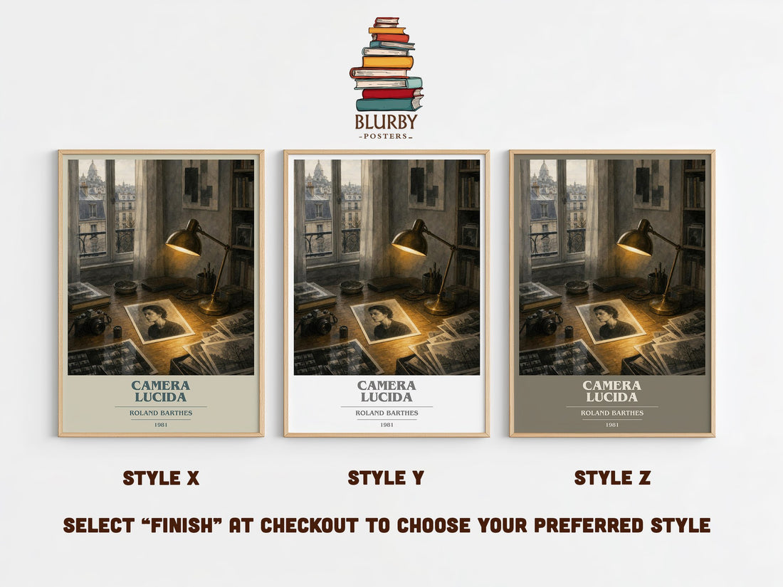 Camera Lucida book cover print in frame leaning in hallway – philosophy wall art (mockup)