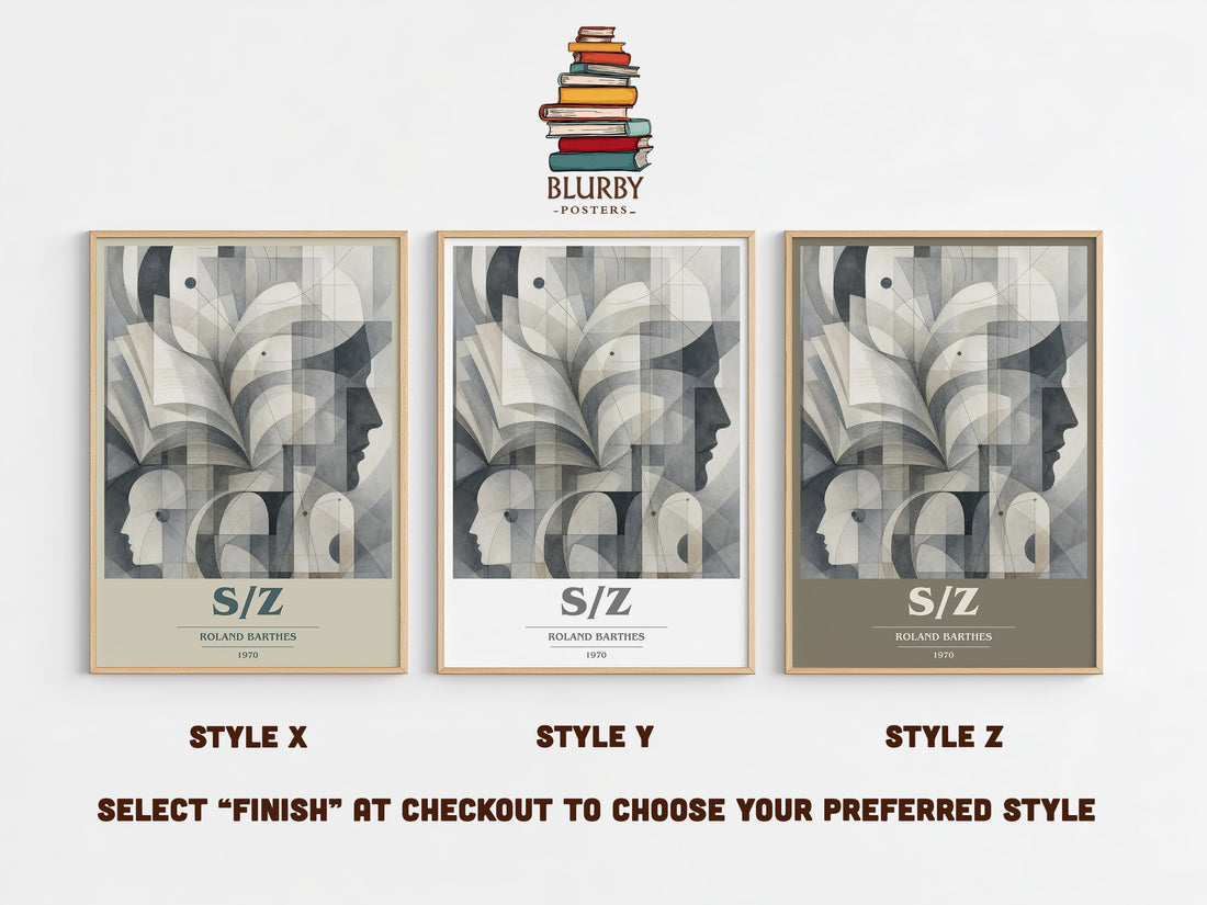 S/Z book cover print in frame leaning in hallway – non fiction wall art (mockup)