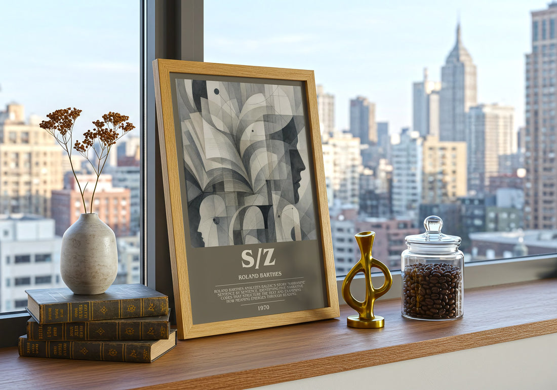 S/Z bookish print framed by window – literary home decor