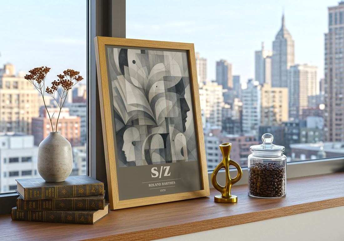 S/Z book cover print framed by window – literary home decor