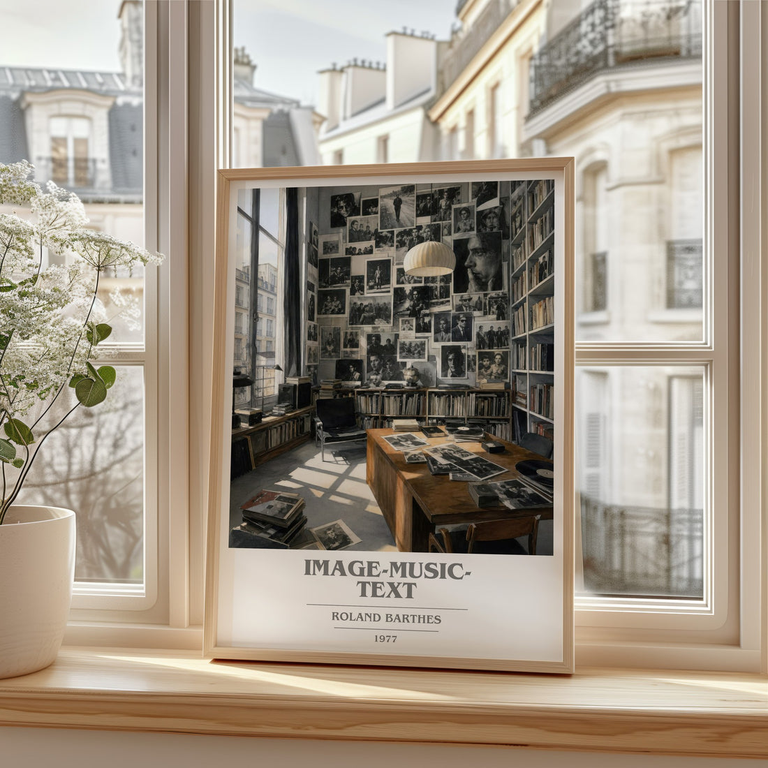 Image-Music-Text Book Cover Poster by Roland Barthes – framed print by a bright window