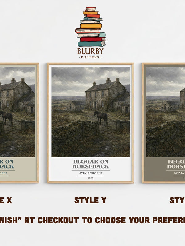 Beggar on Horseback book cover print in frame leaning in hallway – romance wall art