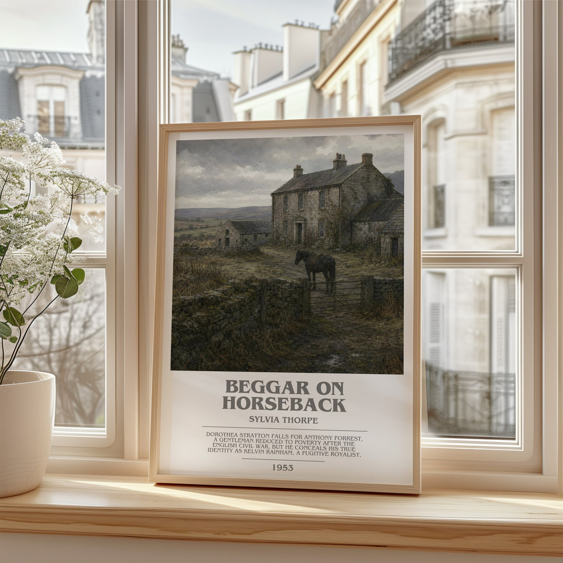 Beggar on Horseback bookish poster colour and style options – Sylvia Thorpe book art