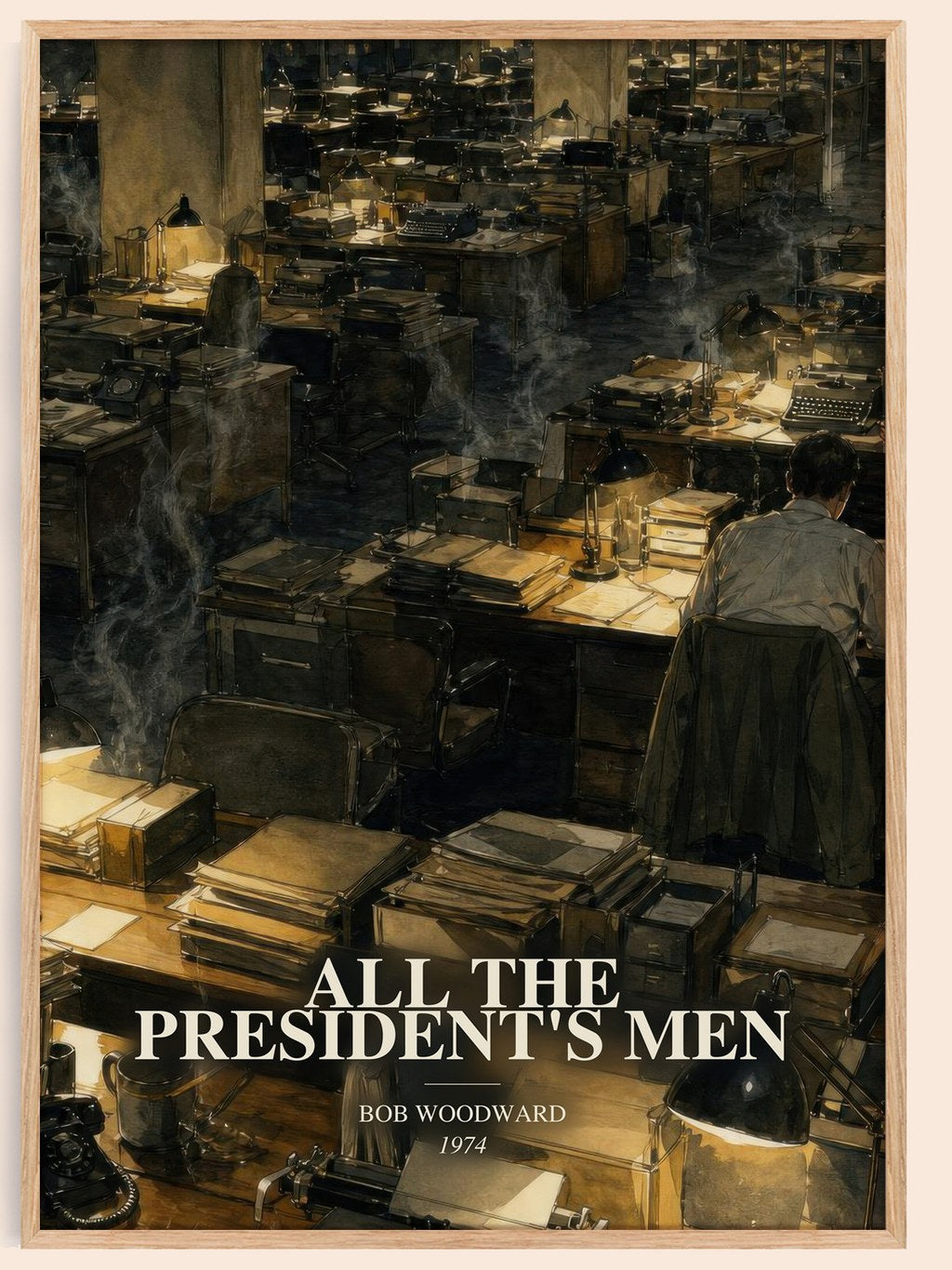 All the President's Men watercolour book poster by Bob Woodward – framed literary art print