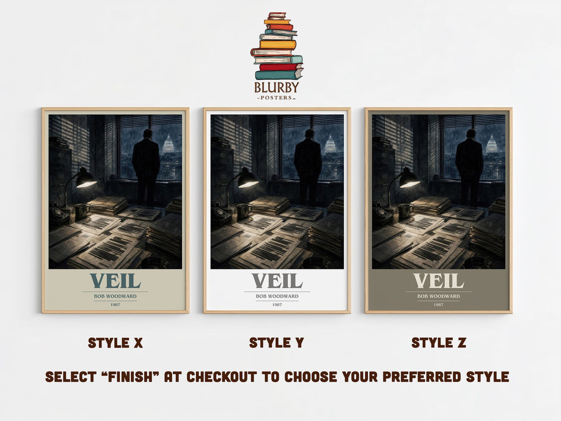 Veil book cover print in frame leaning in hallway – non fiction wall art (mockup)