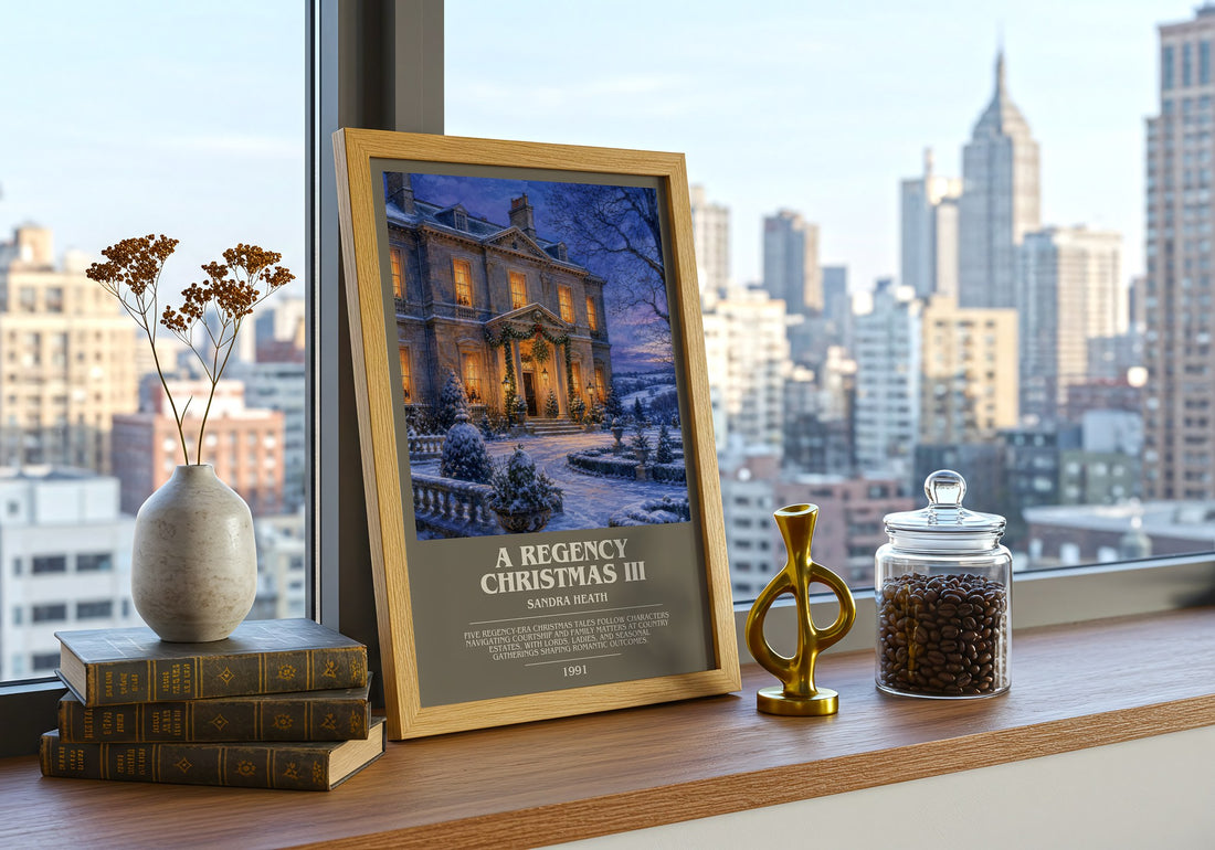 A Regency Christmas III bookish print framed by window – literary home decor