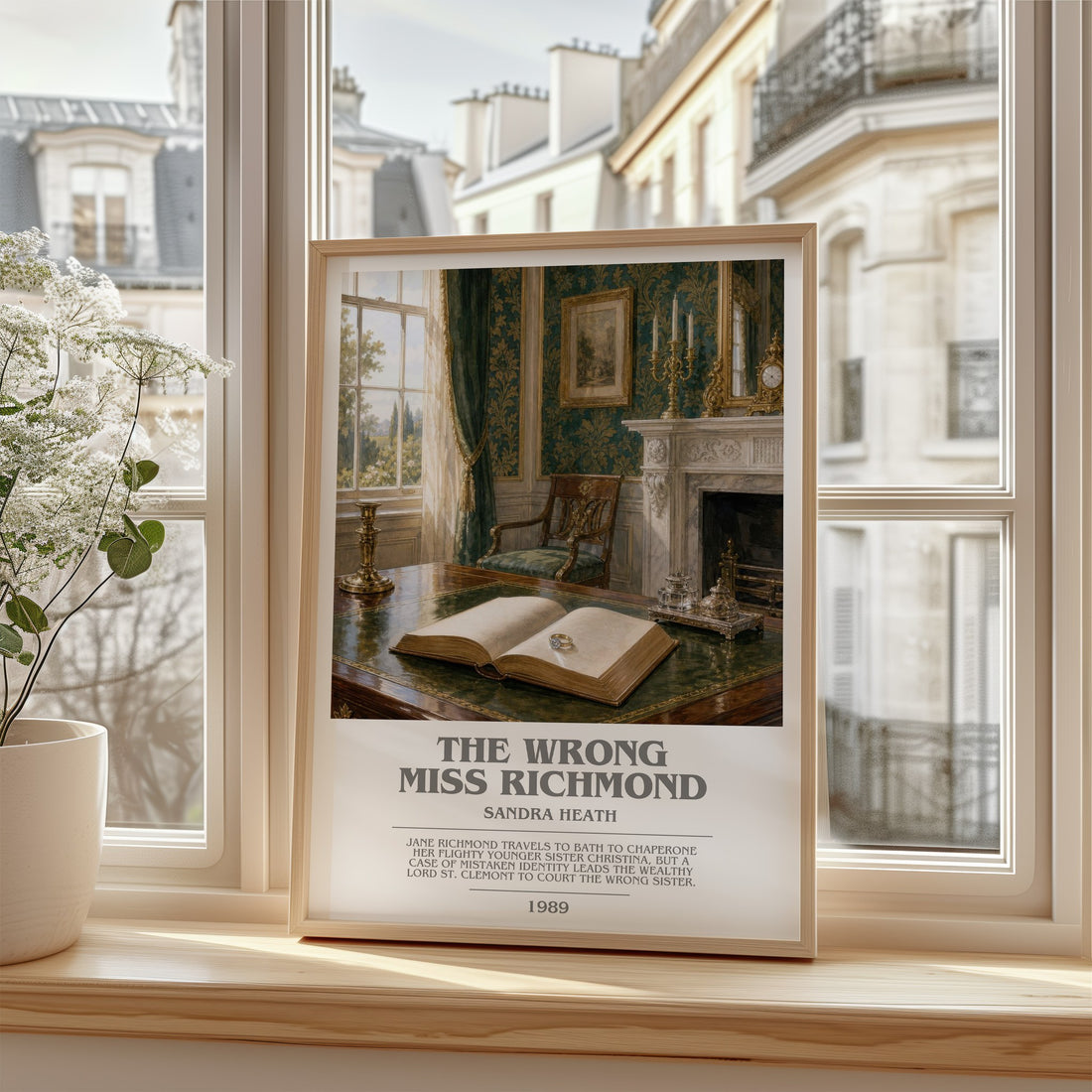 The Wrong Miss Richmond bookish poster colour and style options – Sandra Heath book art