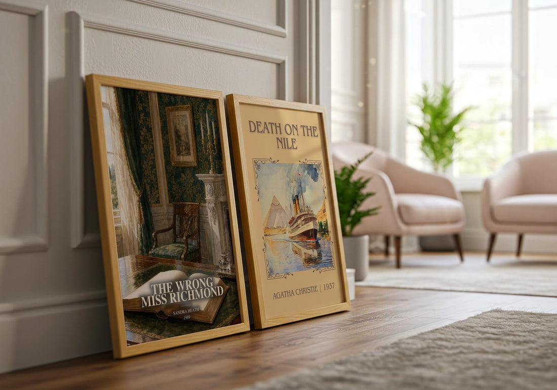 The Wrong Miss Richmond watercolour print framed by window – literary home decor