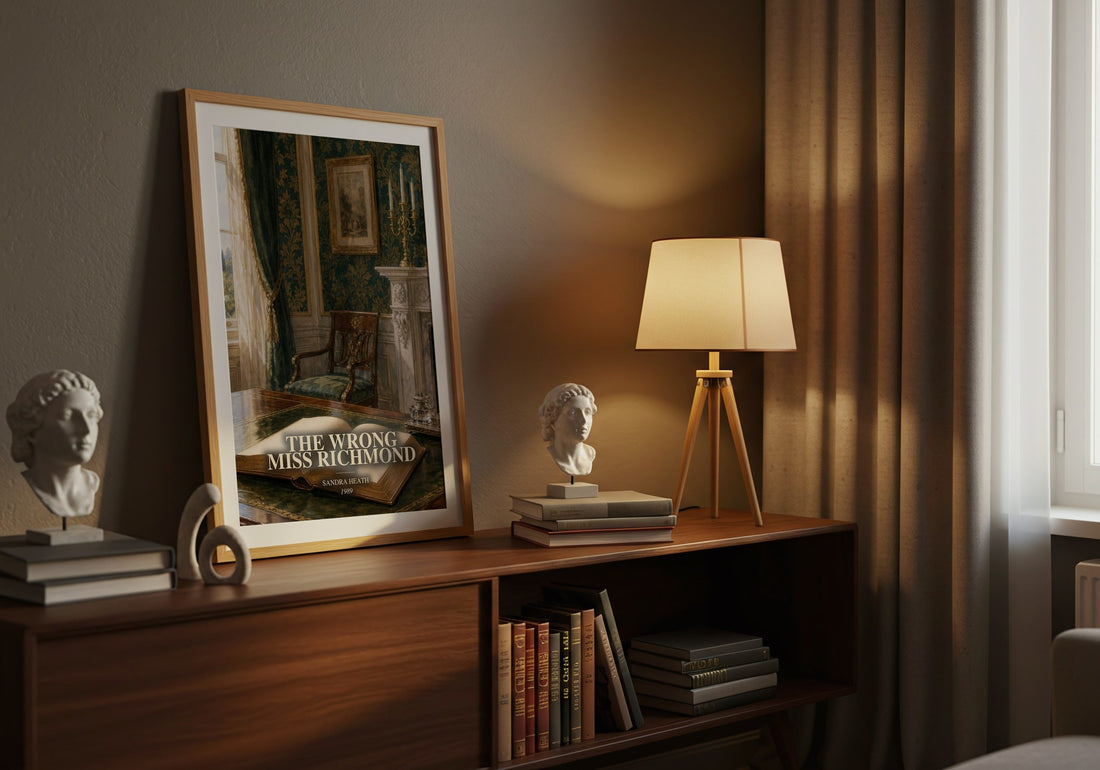 The Wrong Miss Richmond watercolour print on bookshelf – Sandra Heath fan gift