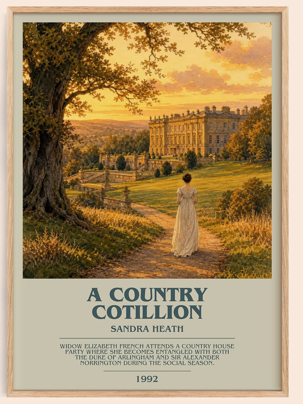 A Country Cotillion bookish book poster by Sandra Heath – framed literary art print