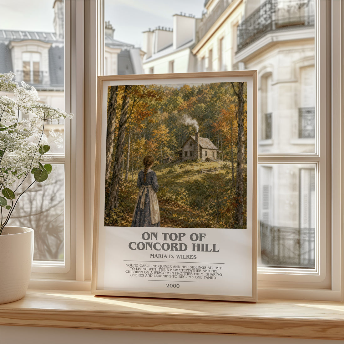 On top of Concord Hill Bookish Wall Art by Maria D. Wilkes – framed print by a bright window