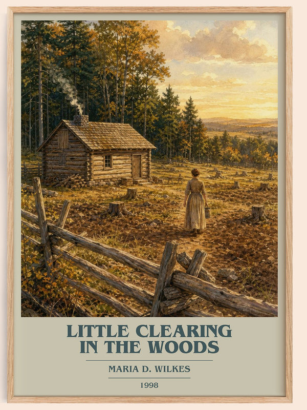 Little Clearing in the Woods book cover book poster by Maria D. Wilkes – framed literary art print