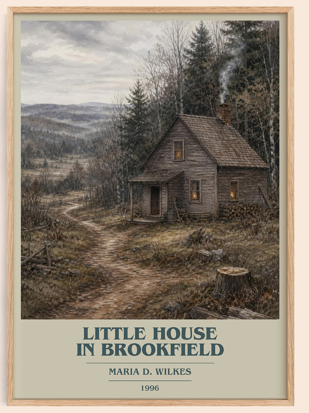 Little house in Brookfield book cover book poster by Maria D. Wilkes – framed literary art print