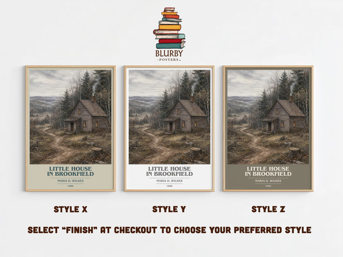 Little house in Brookfield book cover print in frame leaning in hallway – childrens wall art (mockup)