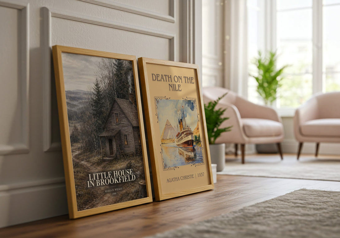Little house in Brookfield watercolour print framed by window – literary home decor