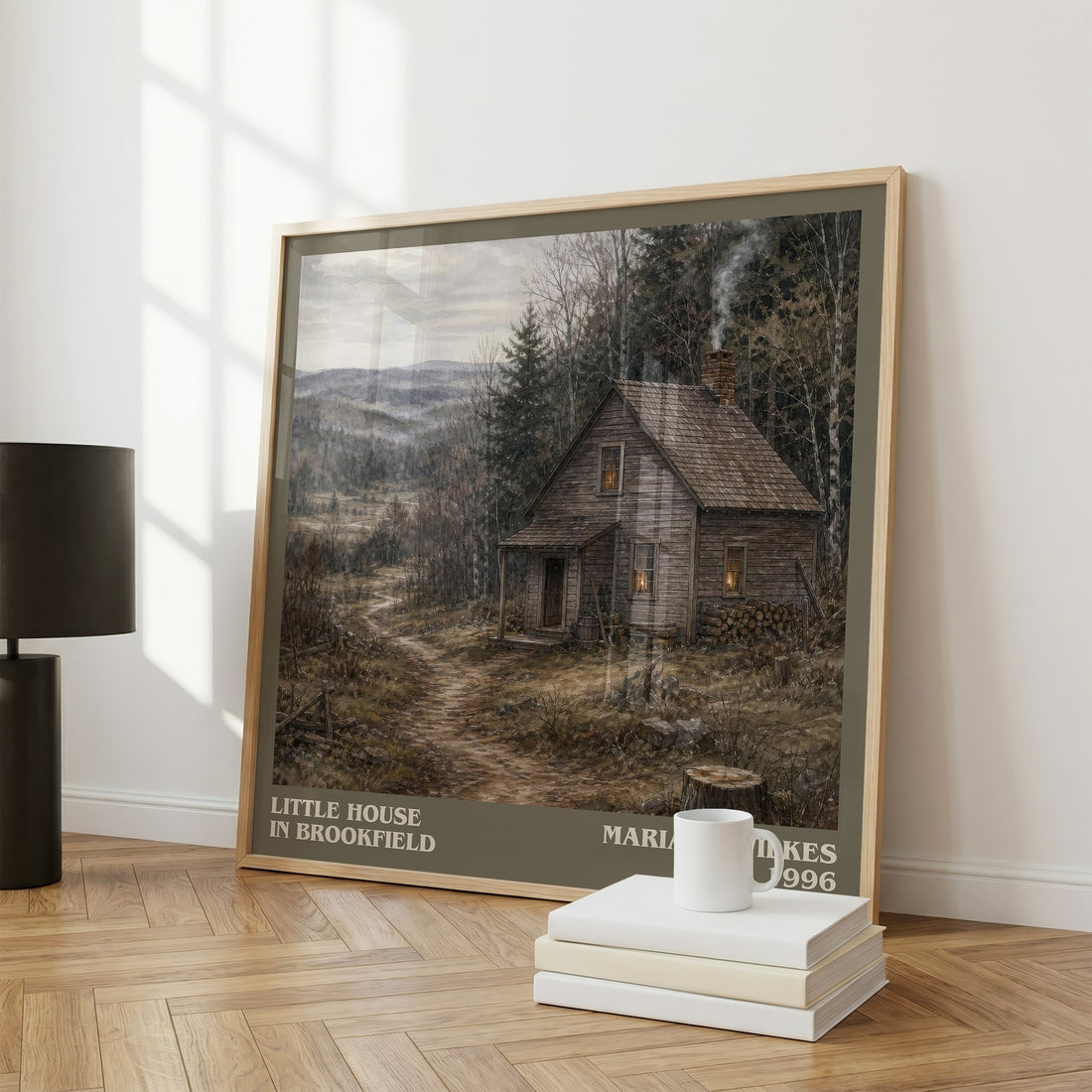 Little house in Brookfield literary print framed by window – literary home decor