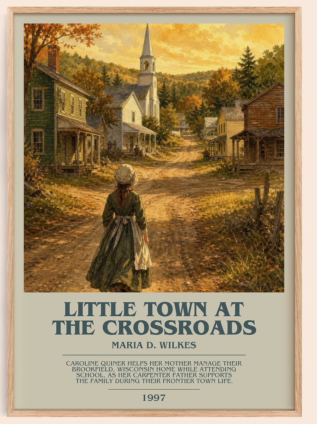 Little Town at the Crossroads bookish book poster by Maria D. Wilkes – framed literary art print