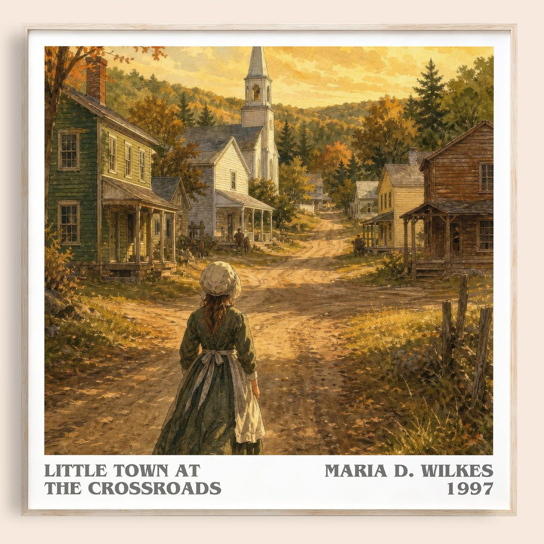 Little Town at the Crossroads literary book poster by Maria D. Wilkes – framed literary art print