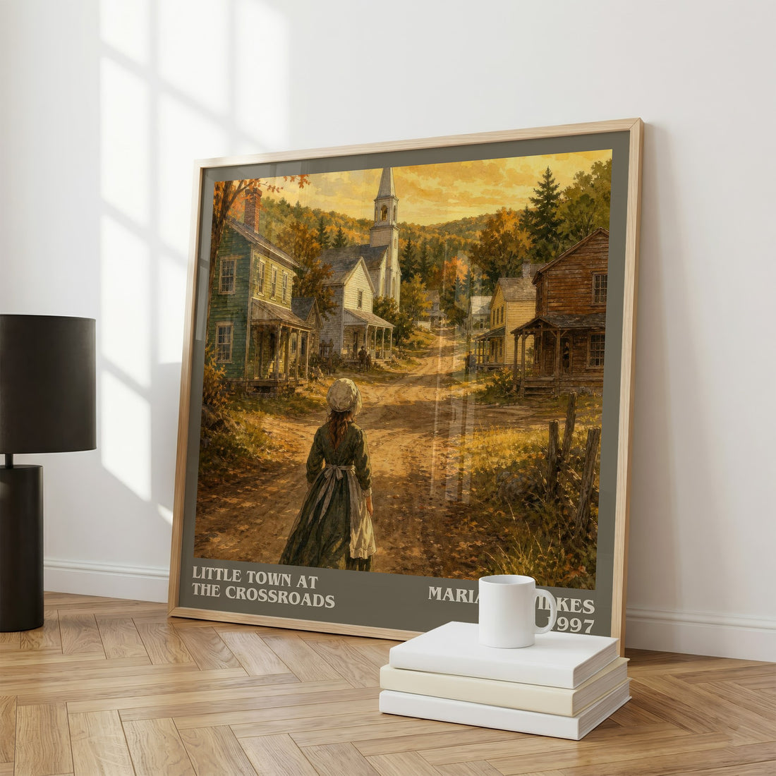 Little Town at the Crossroads literary print framed by window – literary home decor