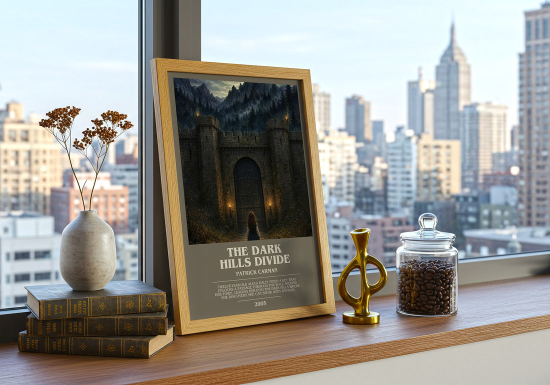 The Dark Hills divide bookish print framed by window – literary home decor