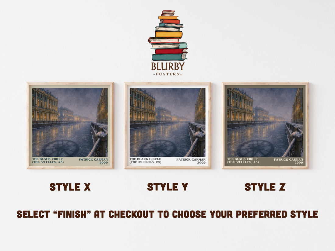 The Black Circle (The 39 Clues, #5) literary print in frame leaning in hallway – young adult wall art (mockup)