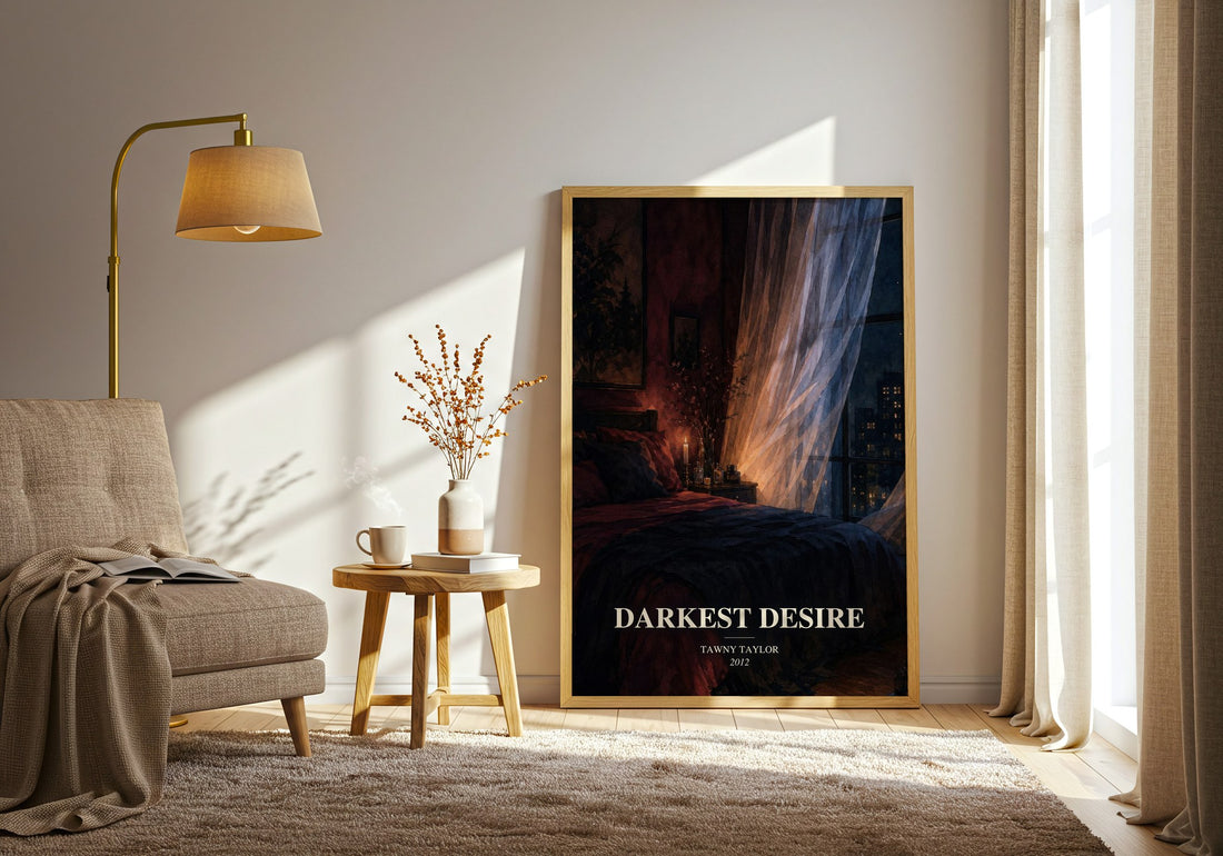 Darkest desire watercolour print in frame leaning in hallway – romance wall art