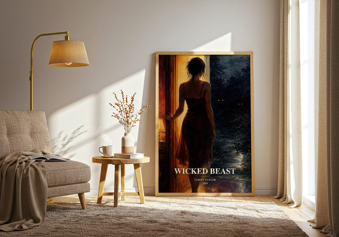 Wicked beast watercolour print in frame leaning in hallway – romance wall art