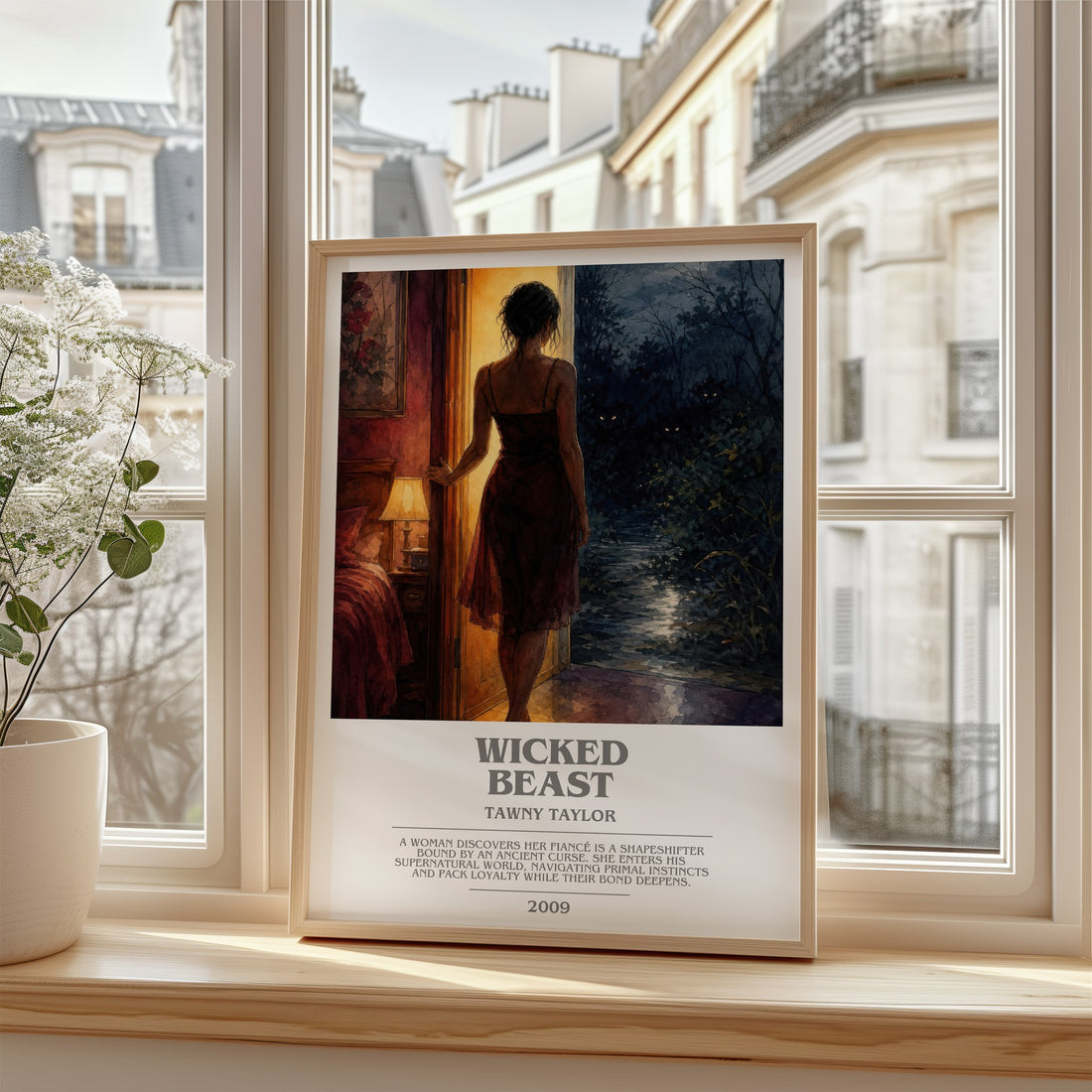 Wicked beast Bookish Wall Art by Tawny Taylor – framed print by a bright window