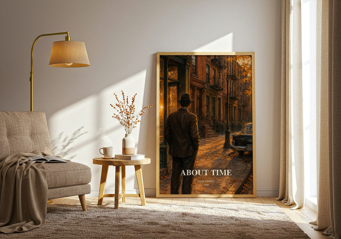 About time watercolour print in frame leaning in hallway – sci fi wall art