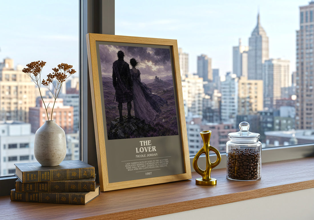 The Lover bookish print framed by window – literary home decor