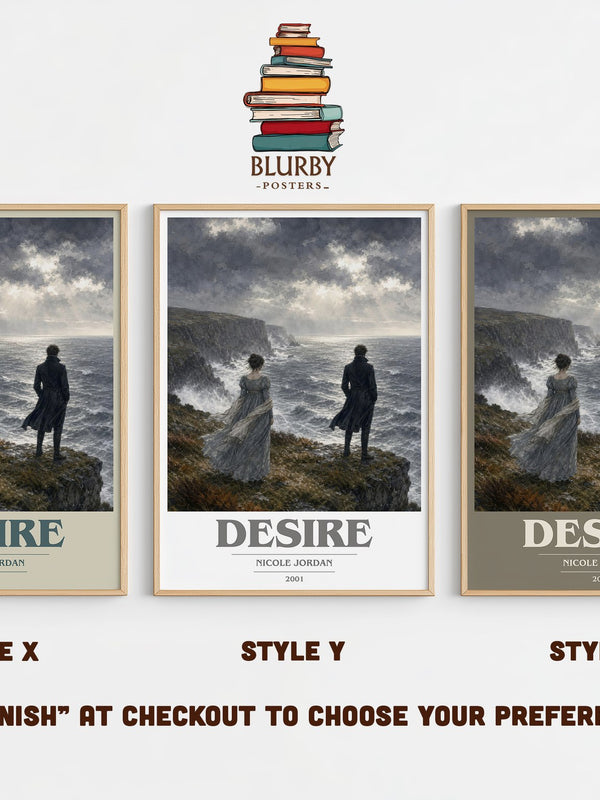 Desire book cover print in frame leaning in hallway – romance wall art