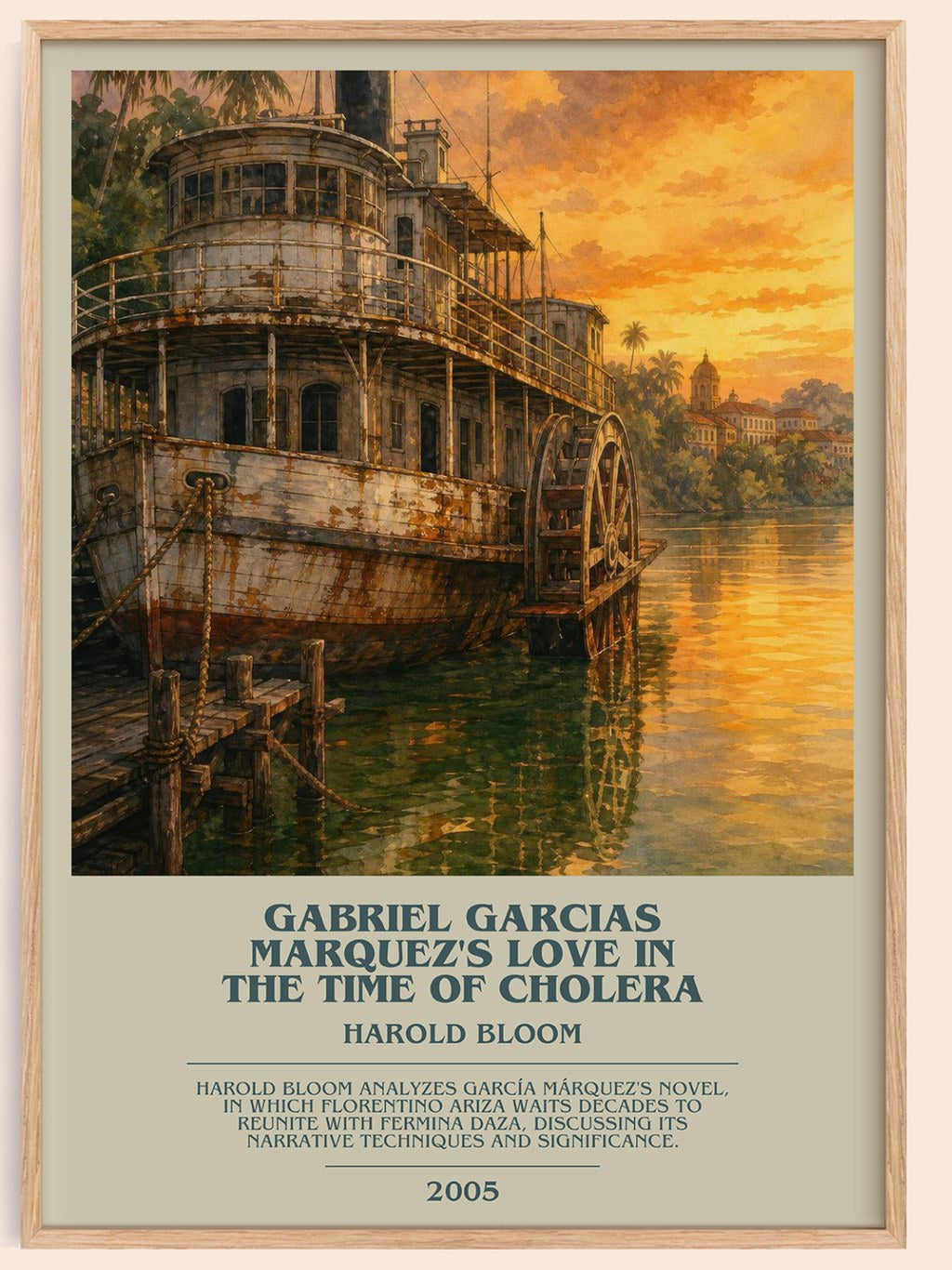 Gabriel Garcias Marquez's Love In The Time Of Cholera bookish book poster by Harold Bloom – framed literary art print