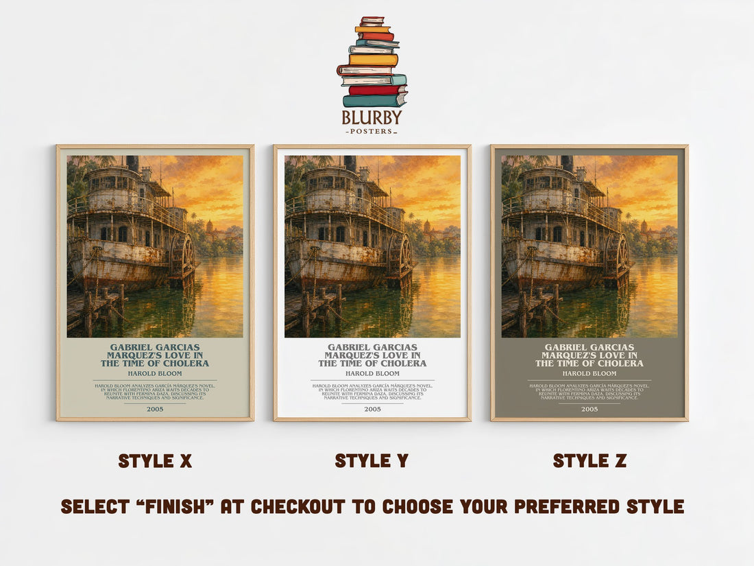 Gabriel Garcias Marquez's Love In The Time Of Cholera bookish print in frame leaning in hallway – non fiction wall art (mockup)