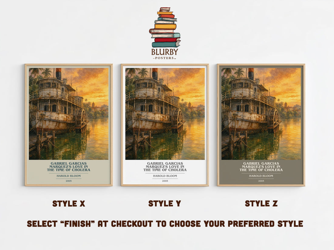 Gabriel Garcias Marquez's Love In The Time Of Cholera book cover print in frame leaning in hallway – non fiction wall art (mockup)
