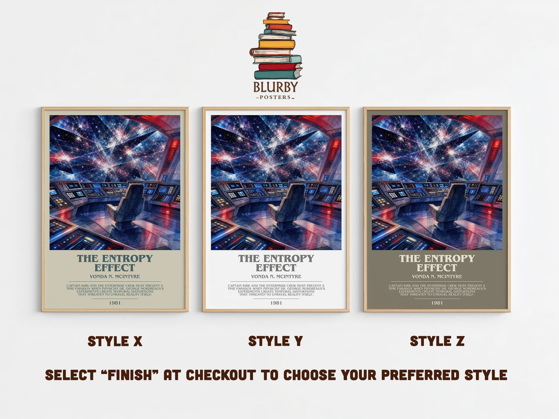 The Entropy Effect bookish print in frame leaning in hallway – sci fi wall art (mockup)