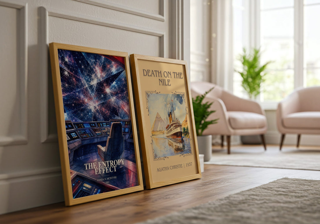 The Entropy Effect watercolour print framed by window – literary home decor